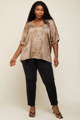 Taupe Animal Print Satin Plus Top