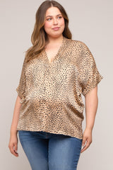 Taupe Animal Print Satin Maternity Plus Top