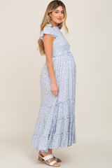 Blue Floral Tiered Maternity Maxi Dress