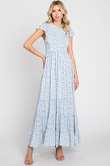 Blue Floral Tiered Maternity Maxi Dress