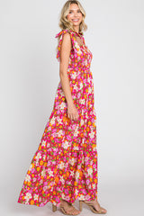 Fuchsia Multi-Color Floral Sleeveless Smocked Tiered Maxi Dress