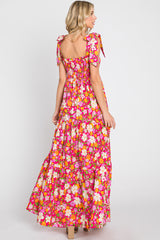 Fuchsia Multi-Color Floral Sleeveless Smocked Tiered Maxi Dress