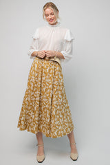 Mustard Floral Pleated Maternity Midi Skirt