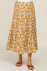 Mustard Floral Pleated Maternity Midi Skirt