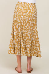 Mustard Floral Pleated Maternity Midi Skirt