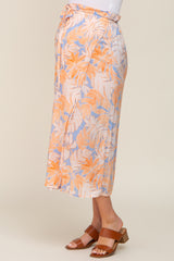 Peach Leaf Print Overlap Maternity Midi Skirt