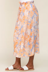 Peach Leaf Print Overlap Midi Skirt