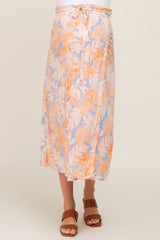 Peach Leaf Print Overlap Maternity Midi Skirt