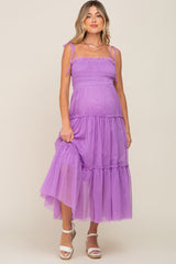 Lavender Smocked Mesh Maternity Midi Dress