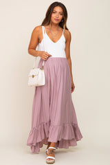 Mauve Ruffle Hem Maternity Maxi Skirt