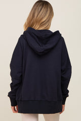 Navy Snap Front Button Maternity Hoodie