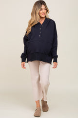 Navy Snap Front Button Maternity Hoodie