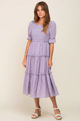 Lavender Smocked Puff Sleeve Tiered Midi Dress