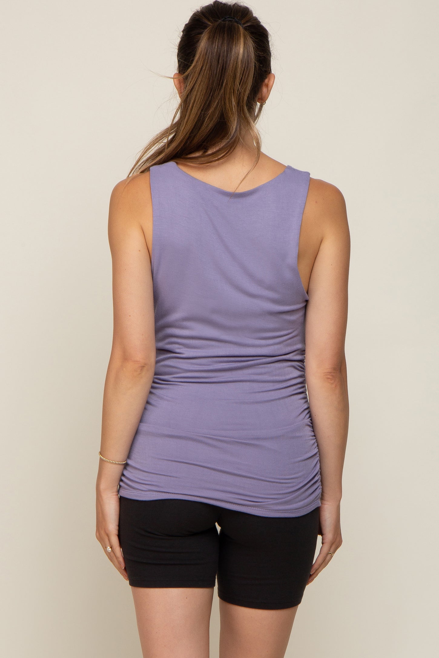 Lavender Square Neck Ruched Sides Maternity Top