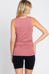 Mauve Square Neck Ruched Sides Top