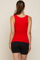 Red Square Neck Ruched Sides Maternity Top