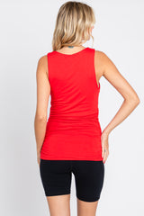 Red Square Neck Ruched Sides Top