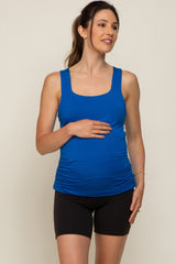 Royal Blue Square Neck Ruched Sides Maternity Top