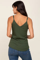 Olive Ribbed Snap Button Cami