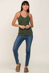 Olive Ribbed Snap Button Cami