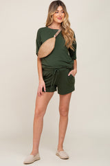 Olive Pocket Front Maternity Pajama Short Set