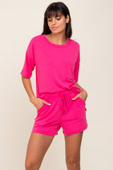 Fuschia Pocket Front Maternity Pajama Short Set