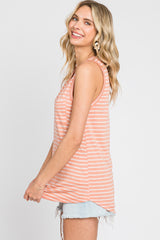 Coral Sleeveless Striped Pocket Front Top