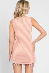 Coral Sleeveless Striped Pocket Front Top