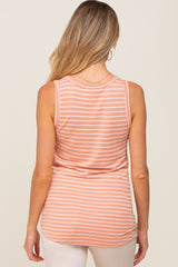 Coral Sleeveless Striped Pocket Front Maternity Top