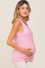 Pink Striped Sleeveless Maternity Top