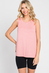 Coral Striped Sleeveless Maternity Top