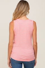 Coral Striped Sleeveless Maternity Top