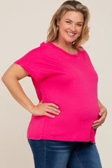 Fuchsia Short Sleeve Plus Maternity Top