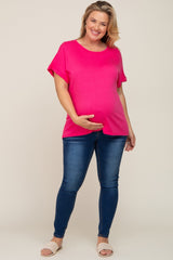 Fuchsia Short Sleeve Plus Maternity Top