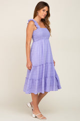 Lavender Smocked Square Neck Ruffle Strap Tiered Midi Dress