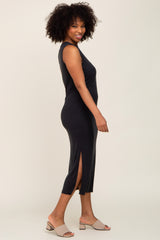 Black Soft Knit Sleeveless Midi Dress