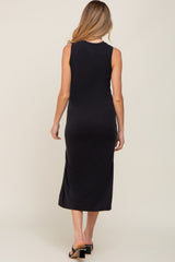 Black Soft Knit Sleeveless Maternity Midi Dress