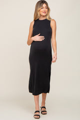 Black Soft Knit Sleeveless Maternity Midi Dress