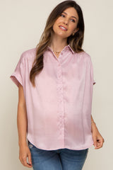 Light Pink Satin Button Down Smocked Accent Maternity Top