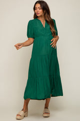 Green Tiered V-Neck Maternity Midi Dress