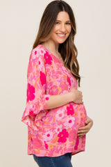 Coral Floral Dolman Sleeve Maternity Blouse