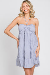 Blue Striped Halter Dress