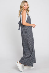 Navy Plaid Tie Back Overall