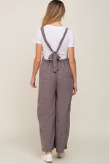 Mocha Plaid Tie Back Maternity Overall