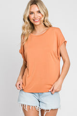 Rust Crew Neck Cuffed Short Sleeve Maternity Top