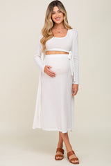 White Skirt And Cardigan 3-Piece Maternity Set