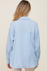 Blue Button Up Collared Maternity Top