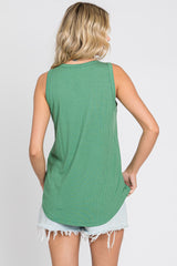 Green Ribbed Front Pocket Tank