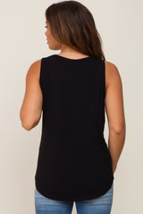 Black Ribbed Front Pocket Maternity Tank