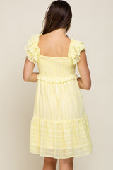 Yellow Striped Trim Layered Flounce Sleeve Maternity Dress